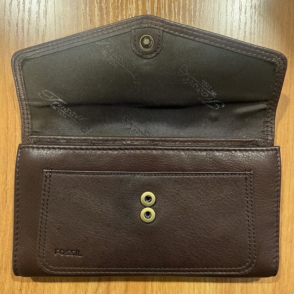 Fossil Brown Wallet, Checkbook Cover & Photo Insert Y2K Vintage Genuine Leather - Picture 2 of 5